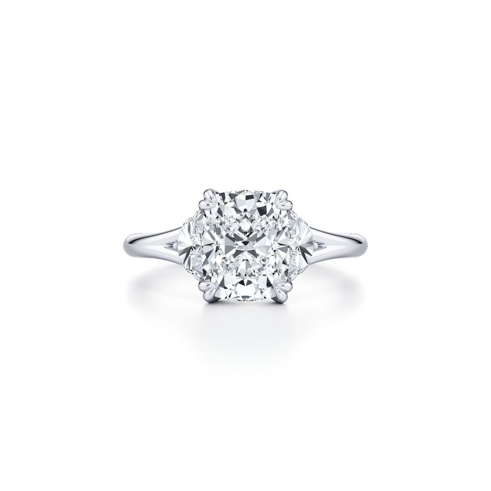 Jane Elongated Cushion Cut Half Moon Three Stone Lab Diamond Engagement Ring image 1
