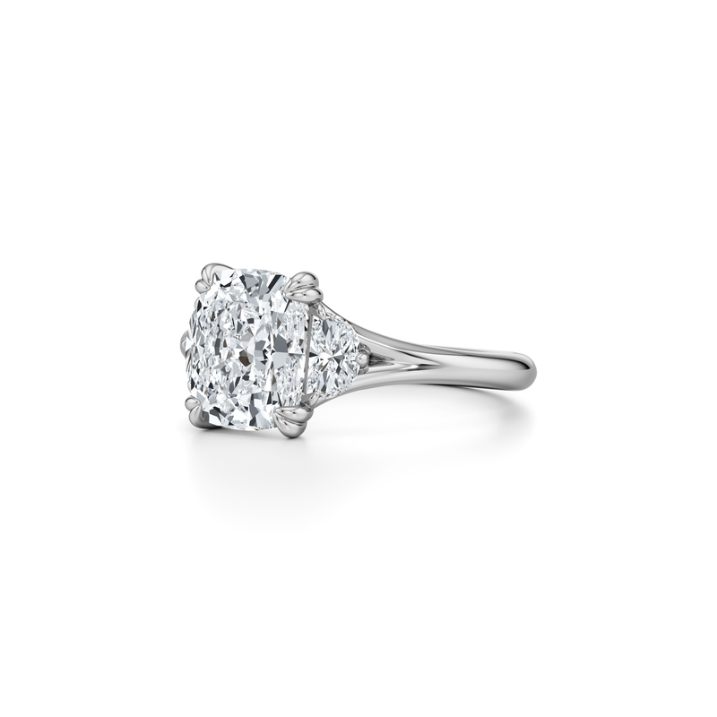 Jane Elongated Cushion Cut Half Moon Three Stone Lab Diamond Engagement Ring image 2