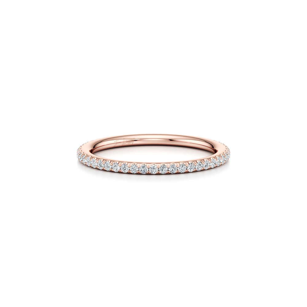 Kate Lab Diamond Wedding Band 18k Rose Gold One Row Eternity 3/4 View
