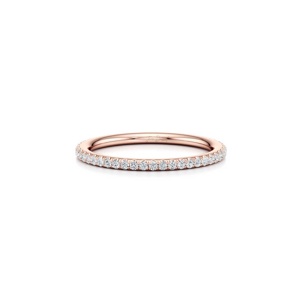 Kate Lab Diamond Wedding Band 18k Rose Gold One Row Eternity 3/4 View