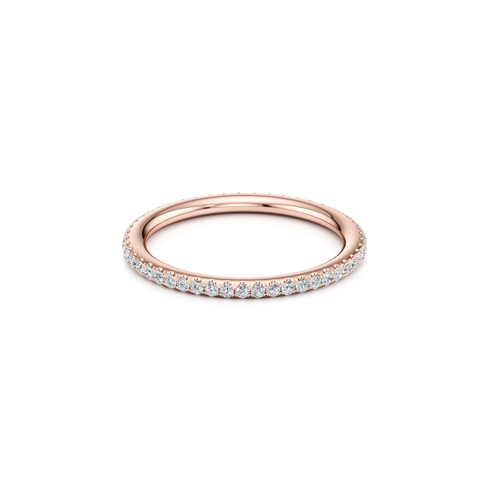Kate Lab Diamond Wedding Band 18k Rose Gold One Row Eternity 3/4 View