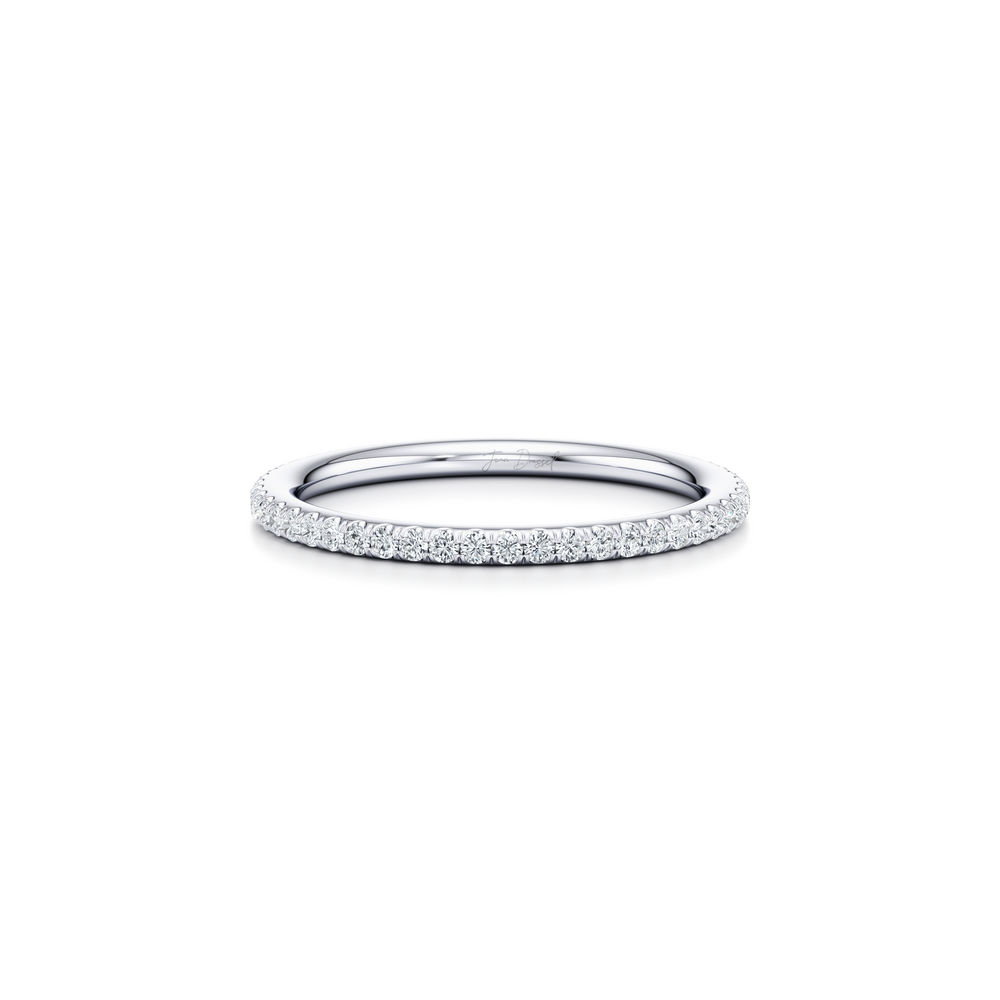 Kate Lab Diamond Wedding Band 18k White Gold One Row Eternity 3/4 View
