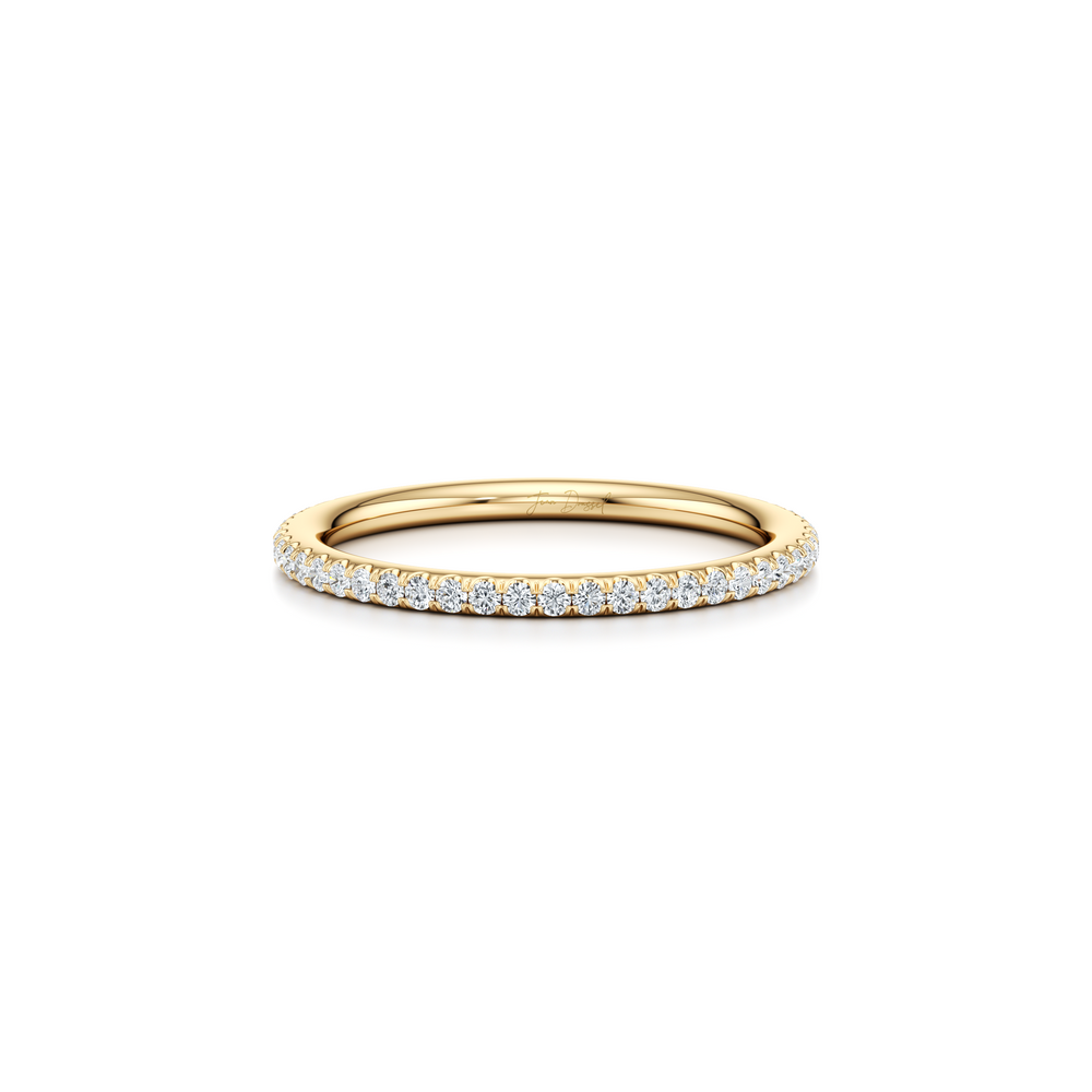 Kate Lab Diamond Wedding Band 18k Yellow Gold One Row Eternity 3/4 View