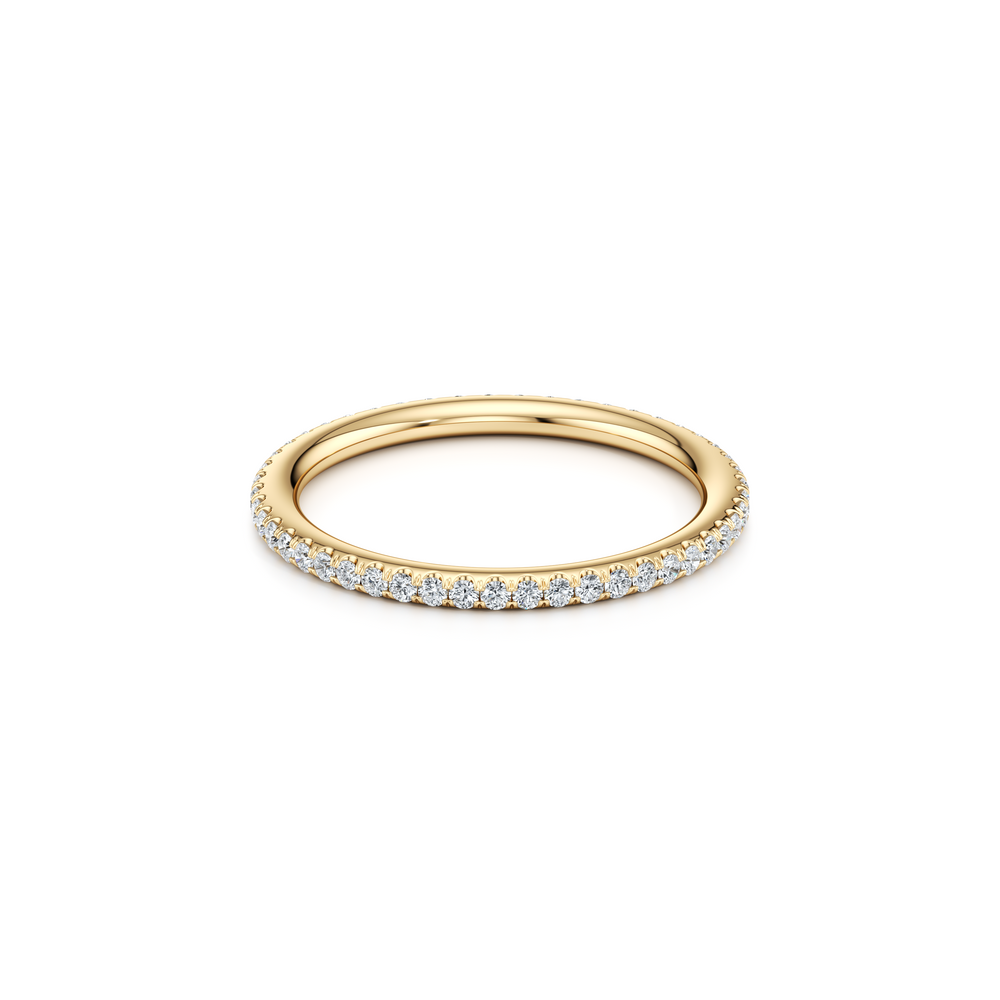 Kate Lab Diamond Wedding Band 18k Yellow Gold One Row Eternity 3/4 View