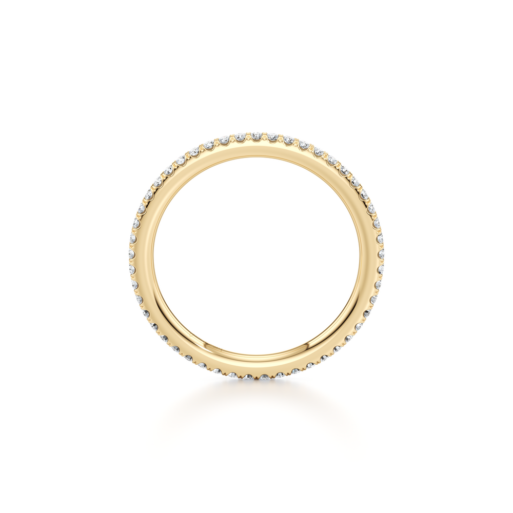 Kate Lab Diamond Wedding Band 18k Yellow Gold One Row Eternity 3/4 View