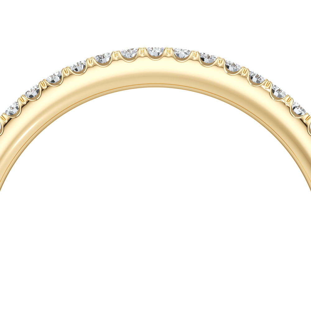 Kate Lab Diamond Wedding Band 18k Yellow Gold One Row Eternity 3/4 View