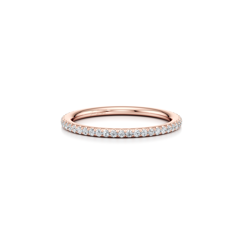 Kate Lab Diamond Wedding Band 18k Rose Gold One Row Aerial 3/4 View