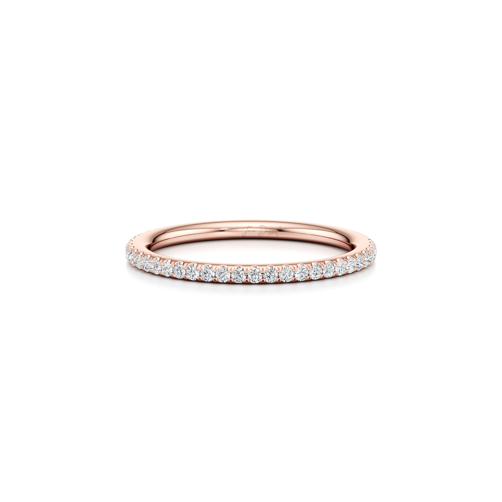 Kate Lab Diamond Wedding Band 18k Rose Gold One Row Aerial 3/4 View