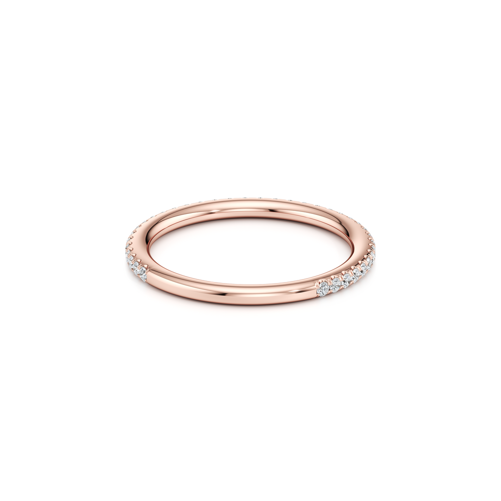 Kate Lab Diamond Wedding Band 18k Rose Gold One Row Aerial 3/4 View