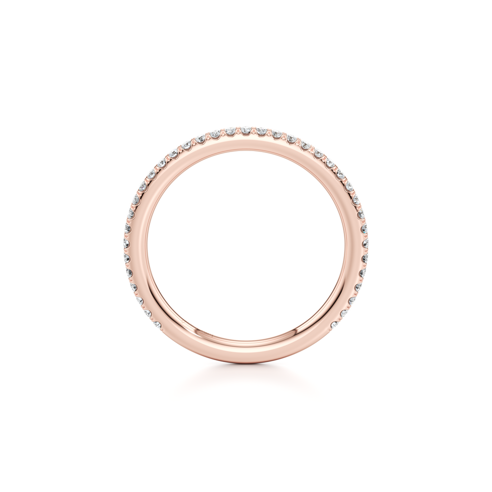 Kate Lab Diamond Wedding Band 18k Rose Gold One Row Aerial 3/4 View
