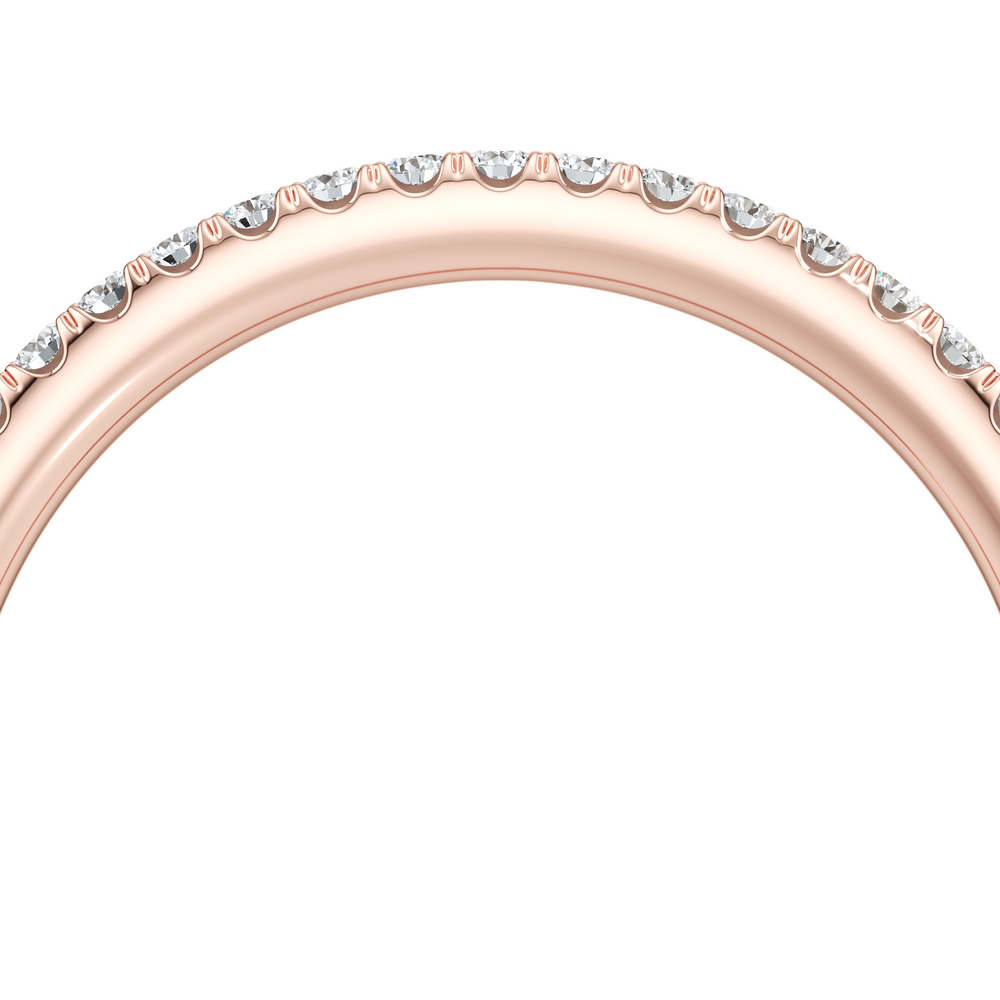 Kate Lab Diamond Wedding Band 18k Rose Gold One Row Aerial 3/4 View