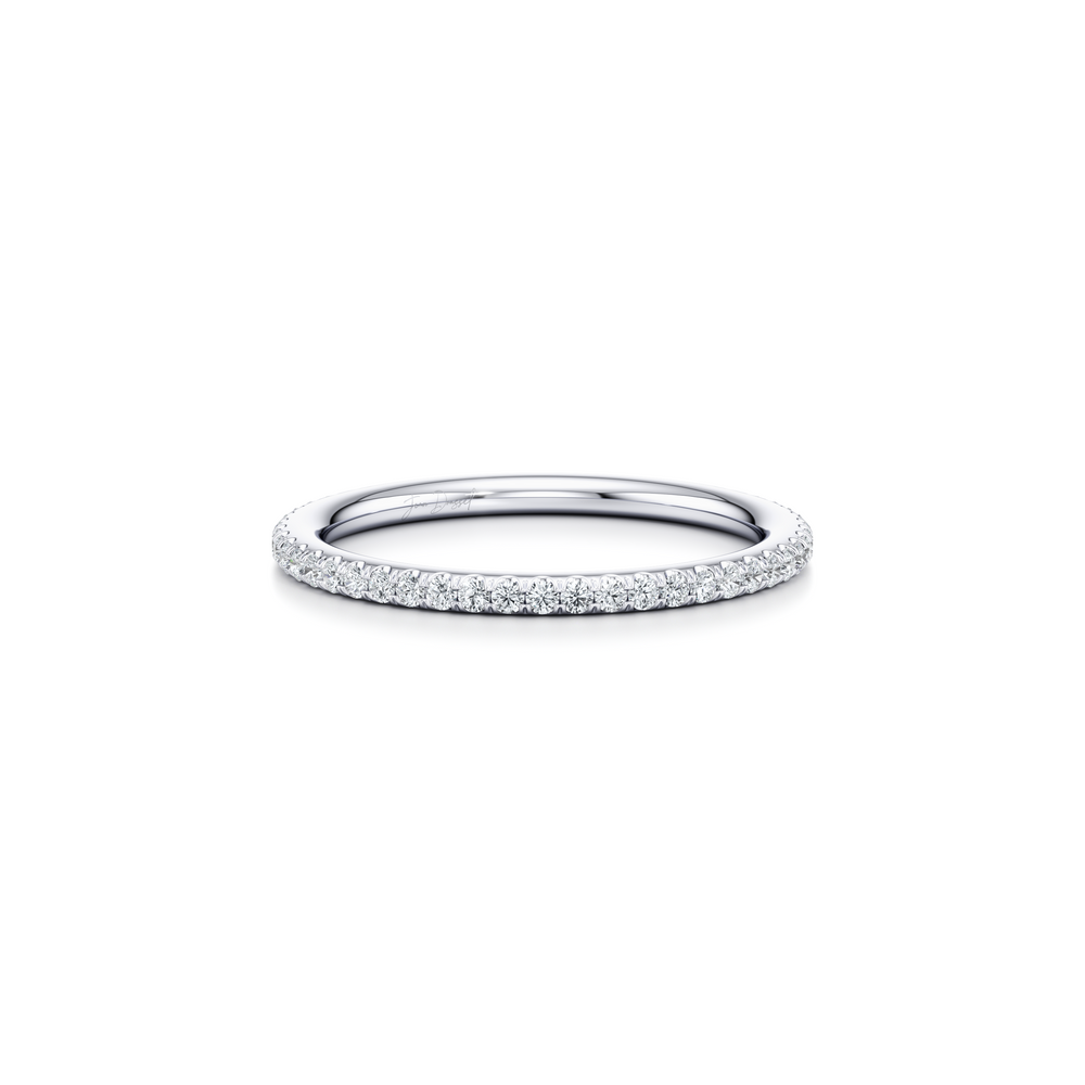 Kate Lab Diamond Wedding Band 18k White Gold One Row Aerial 3/4 View