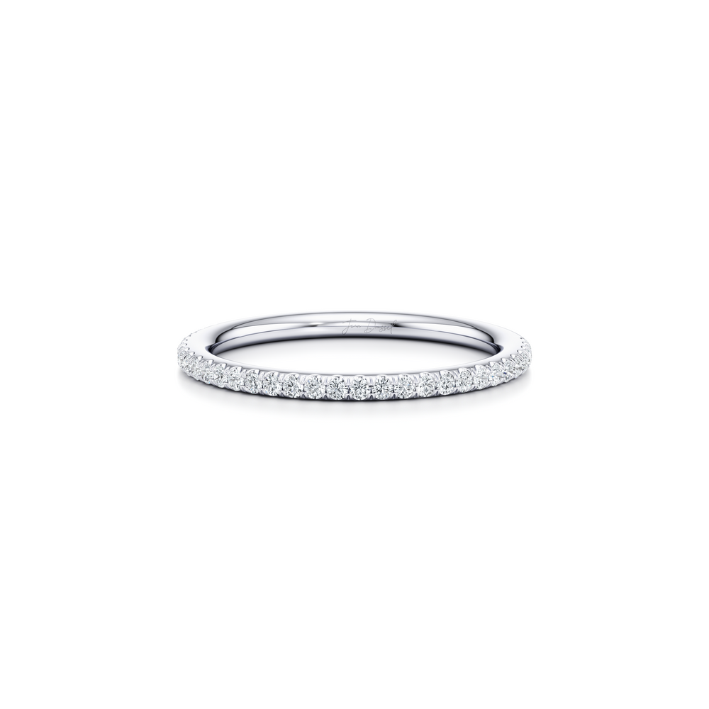 Kate Lab Diamond Wedding Band 18k White Gold One Row Aerial 3/4 View