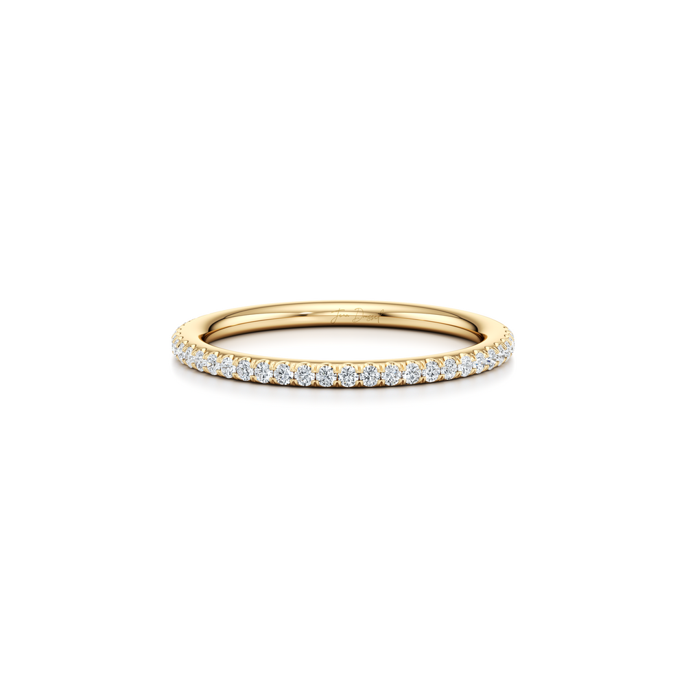 Kate Lab Diamond Wedding Band 18k Yellow Gold One Row Aerial 3/4 View