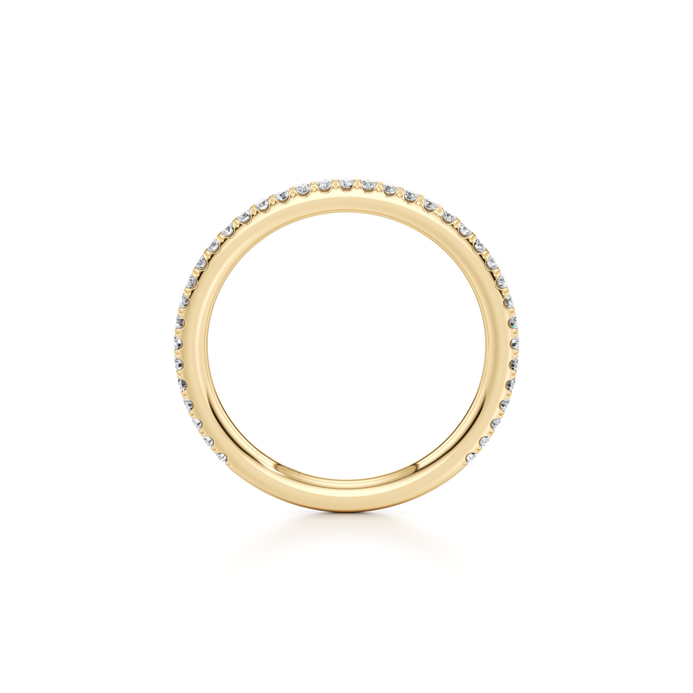 Kate Lab Diamond Wedding Band 18k Yellow Gold One Row Aerial 3/4 View