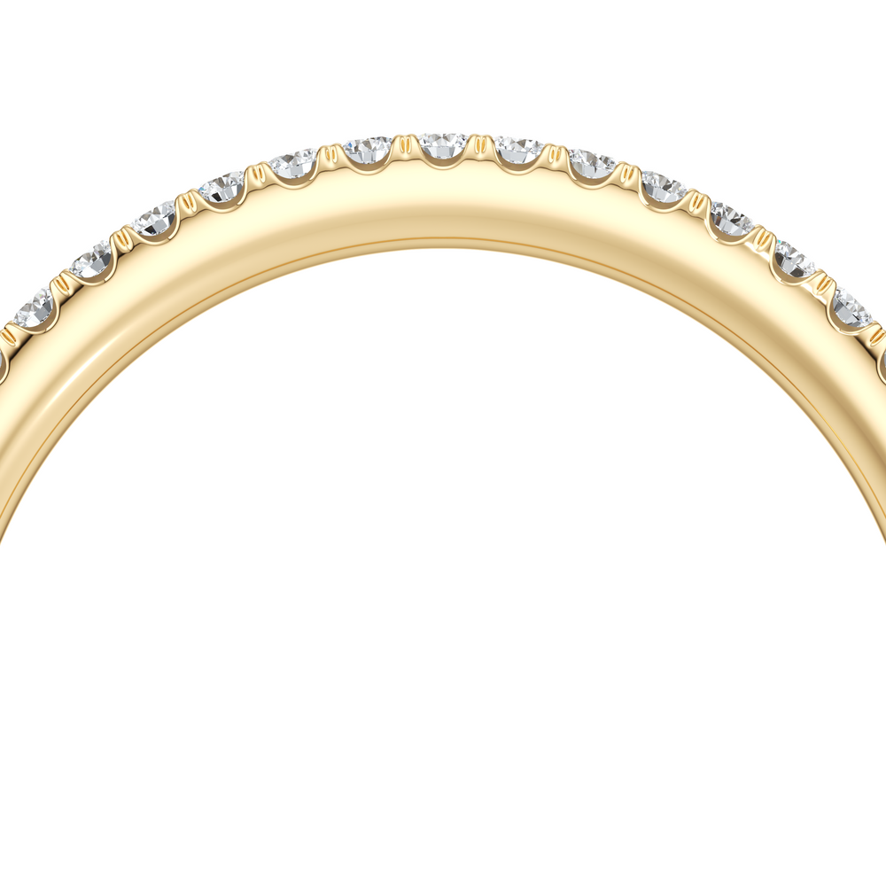 Kate Lab Diamond Wedding Band 18k Yellow Gold One Row Aerial 3/4 View