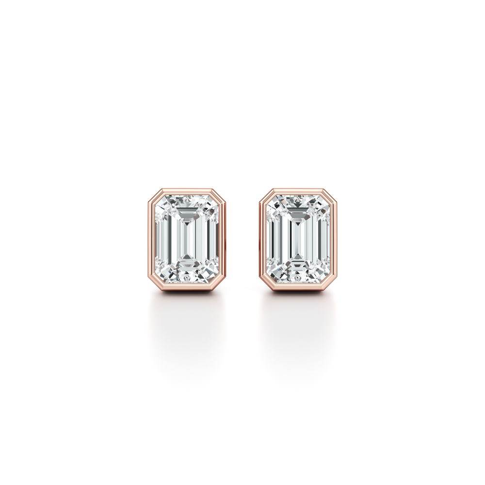 Bezel Set Lab Diamond Emerald Studs image 7