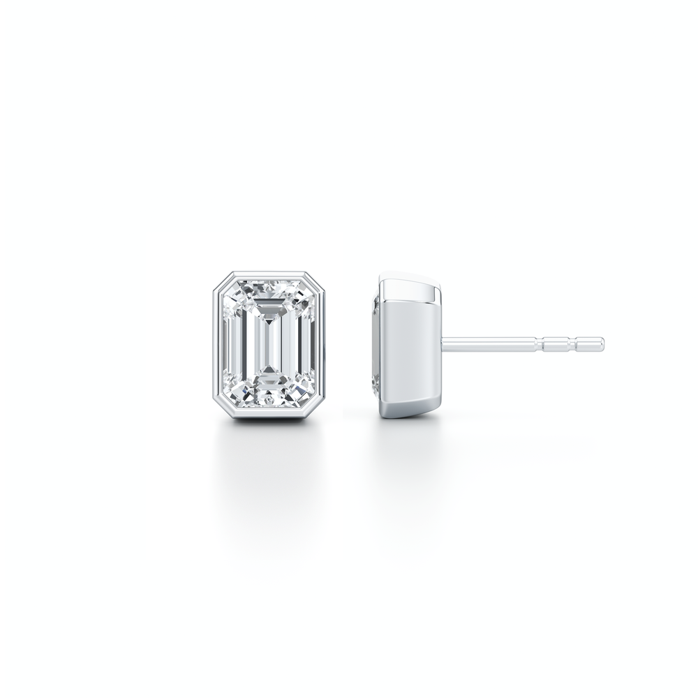 Bezel Set Lab Diamond Emerald Studs image 11