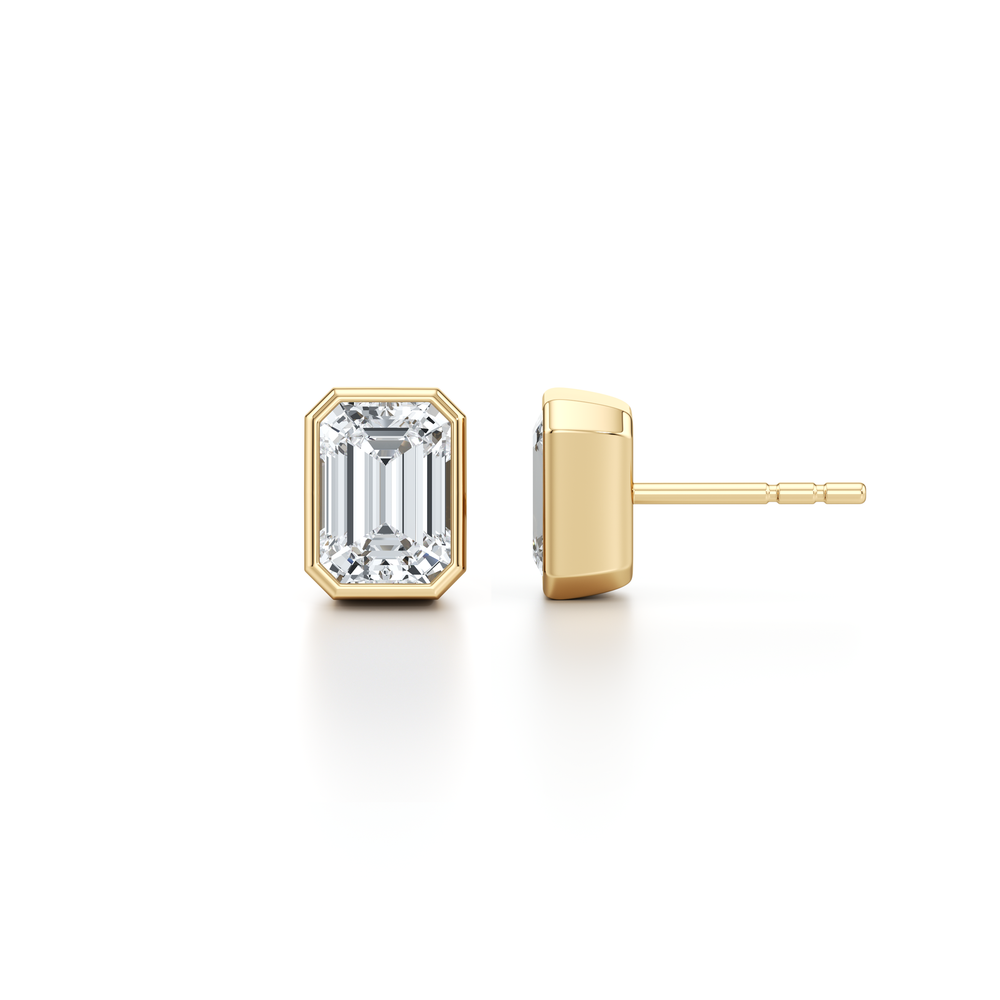 Bezel Set Lab Diamond Emerald Studs image 5
