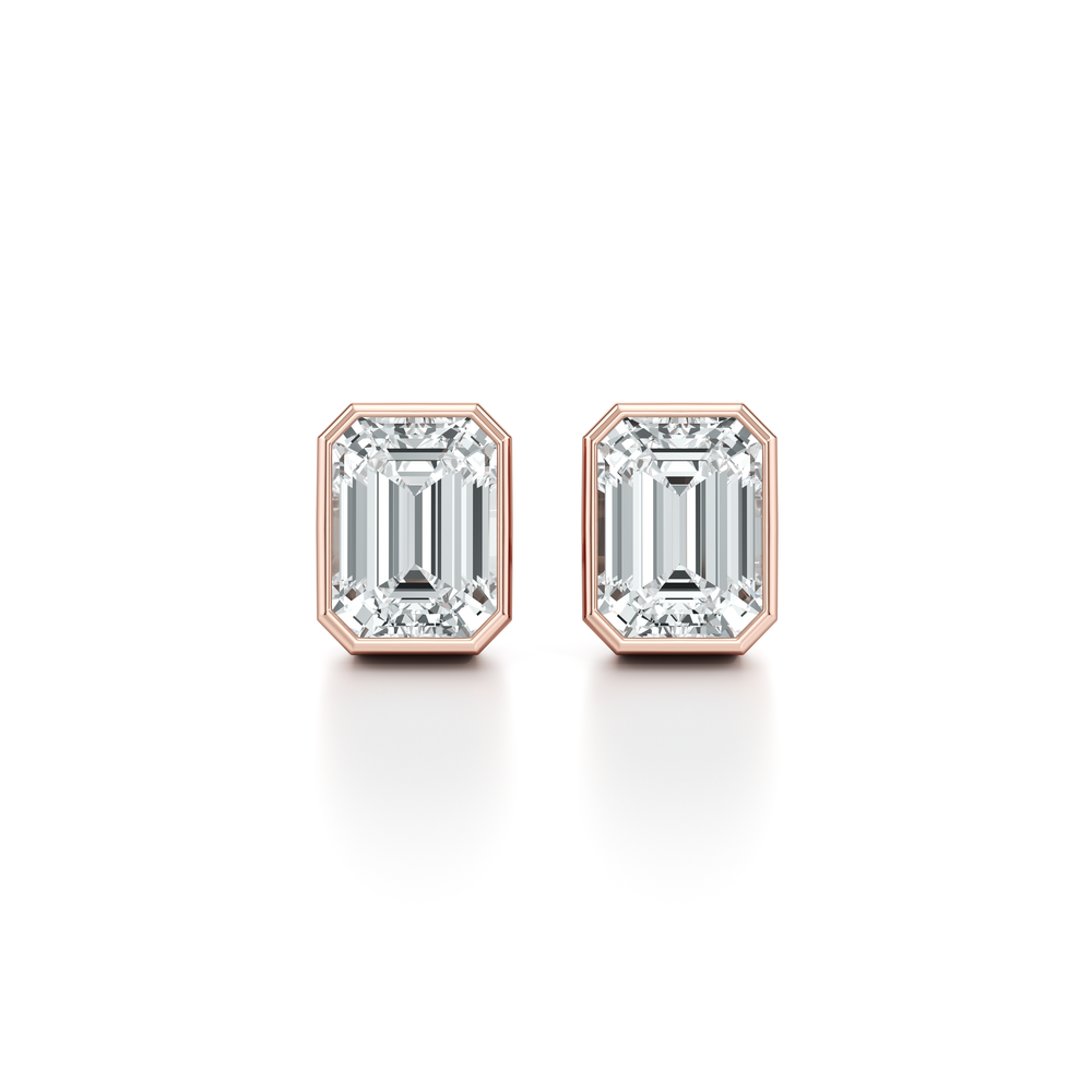 Bezel Set Lab Diamond Emerald Studs image 19