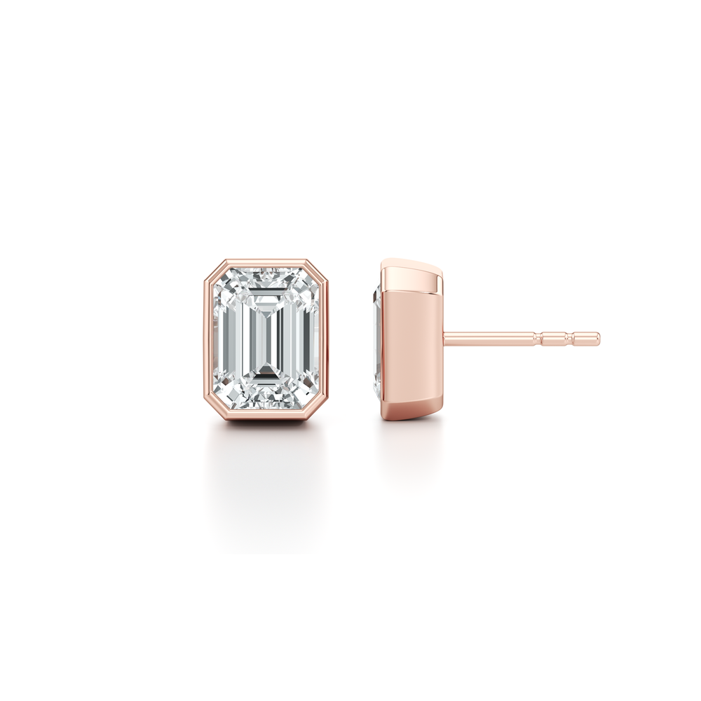 Bezel Set Lab Diamond Emerald Studs image 20