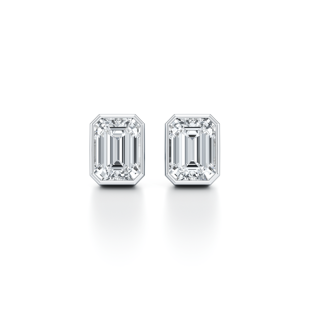 Bezel Set Lab Diamond Emerald Studs image 13