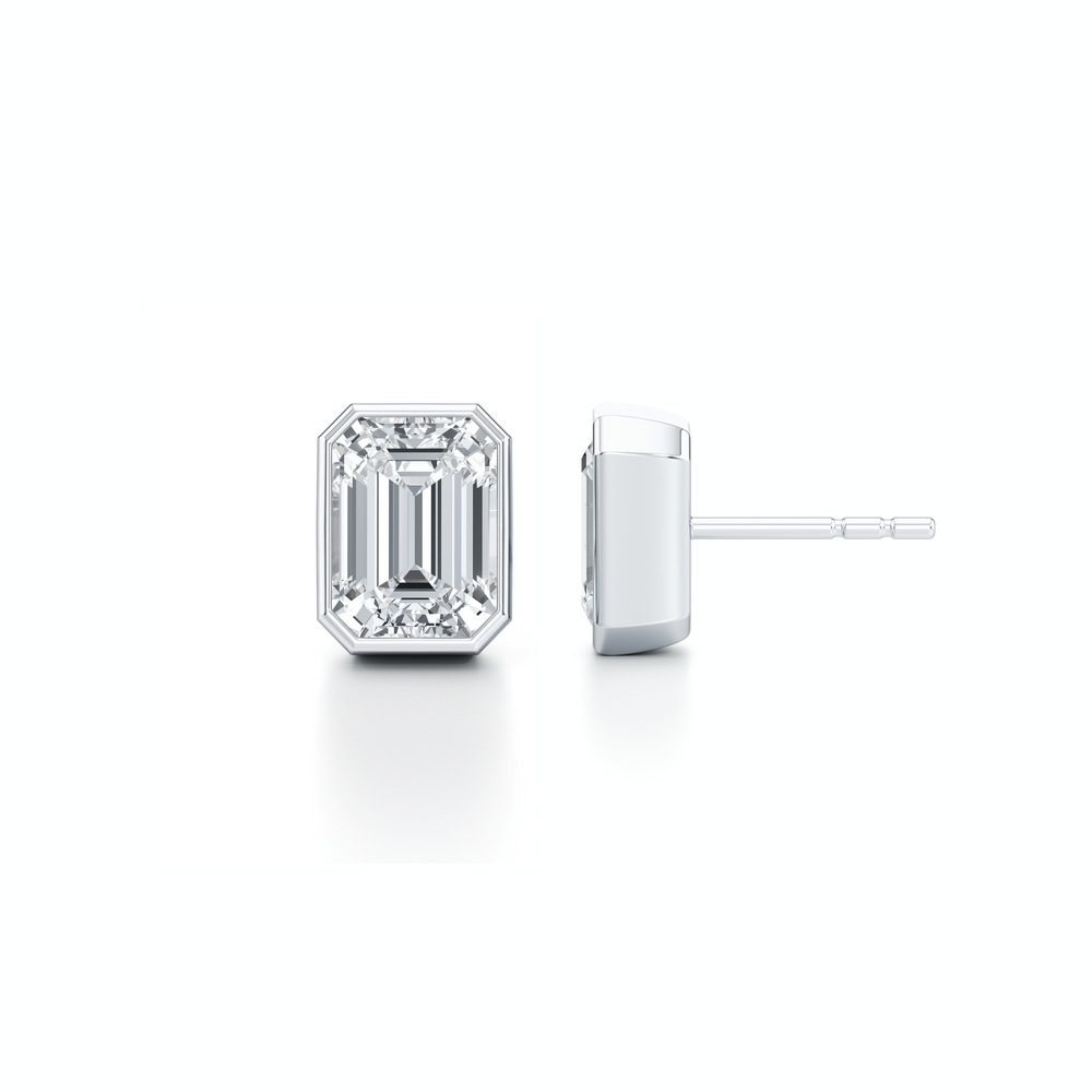 Bezel Set Lab Diamond Emerald Studs image 14