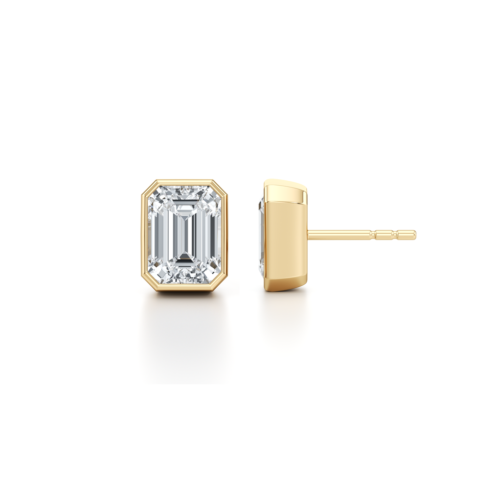 Bezel Set Lab Diamond Emerald Studs image 17