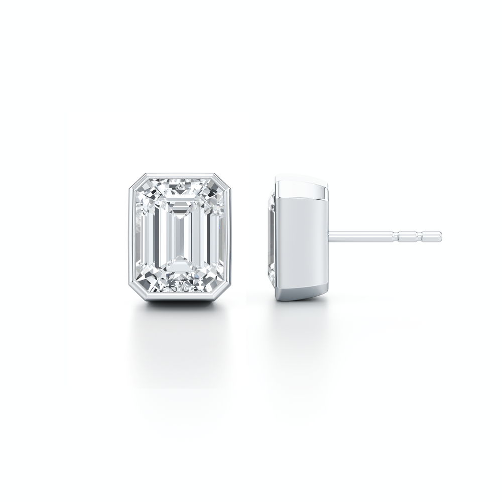 Bezel Set Lab Diamond Emerald Studs image 26