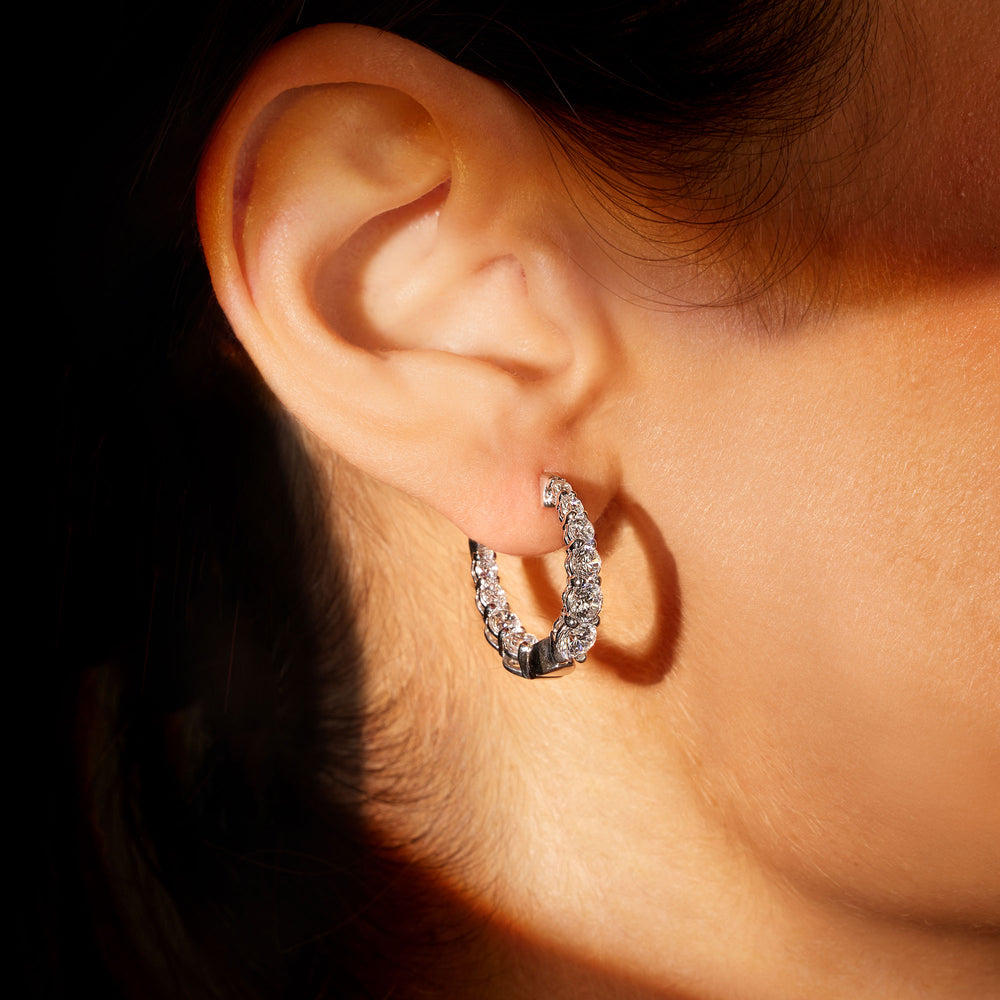 Gwen Oval Lab Diamond Graduated Hoop Earrings 20mm  On Model