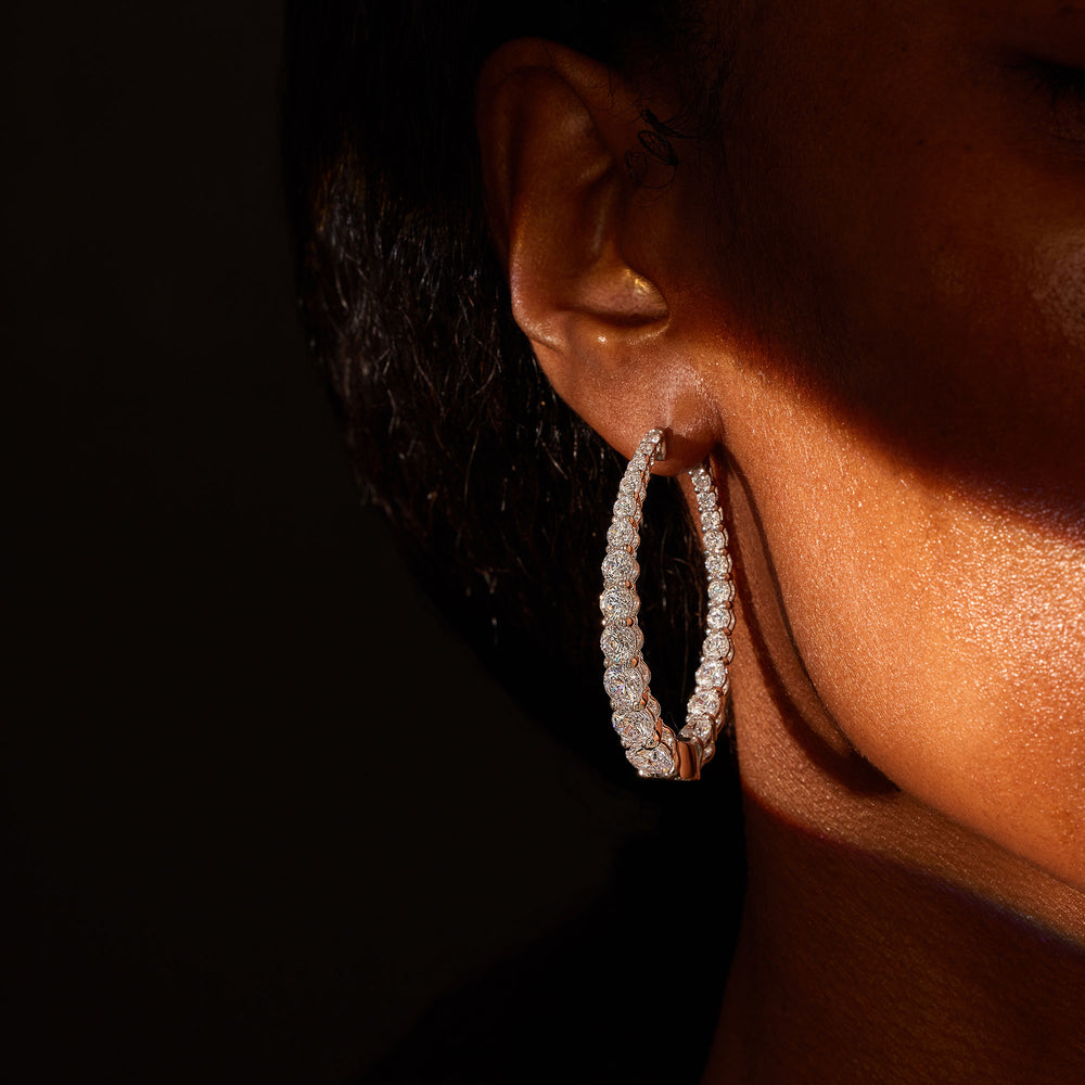 Gwen Oval Lab Diamond Graduated Hoop Earrings 45mm  On Model