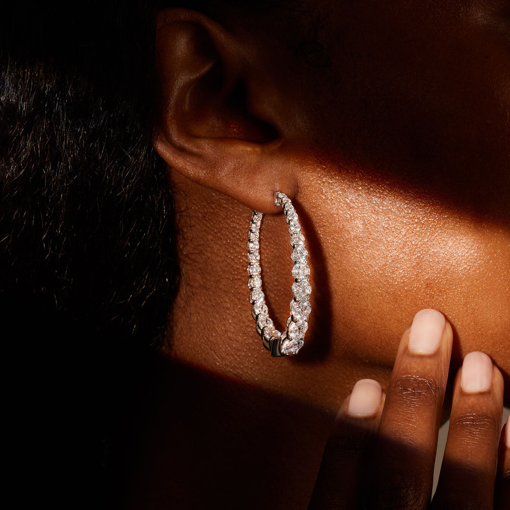 Gwen Oval Lab Diamond Graduated Hoop Earrings 45mm  On Model
