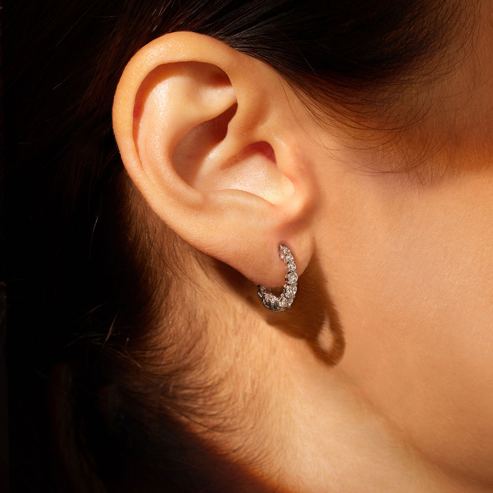 Gwen Round Brilliant Lab Diamond Graduated Huggies 18k White Gold,18k Yellow Gold,18k Rose Gold,Platinum  On Model