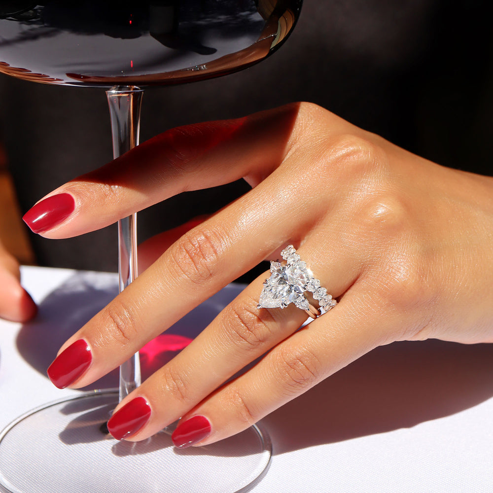Elle Pear Three Stone Lab Diamond Engagement Ring image 2