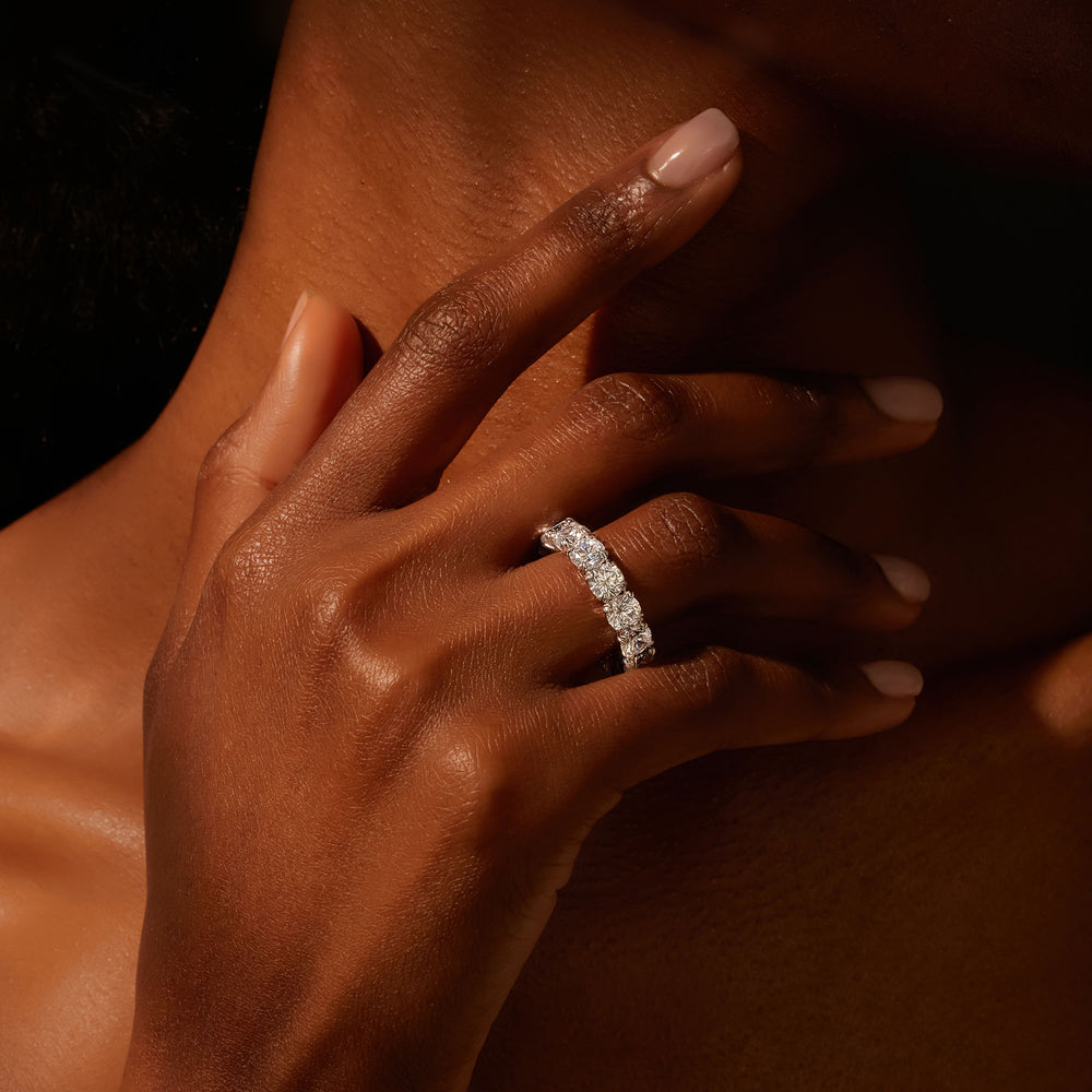 Elle Round Brilliant Lab Diamond Eternity Band 18k Rose Gold,18k White Gold,18k Yellow Gold,Platinum  On Model