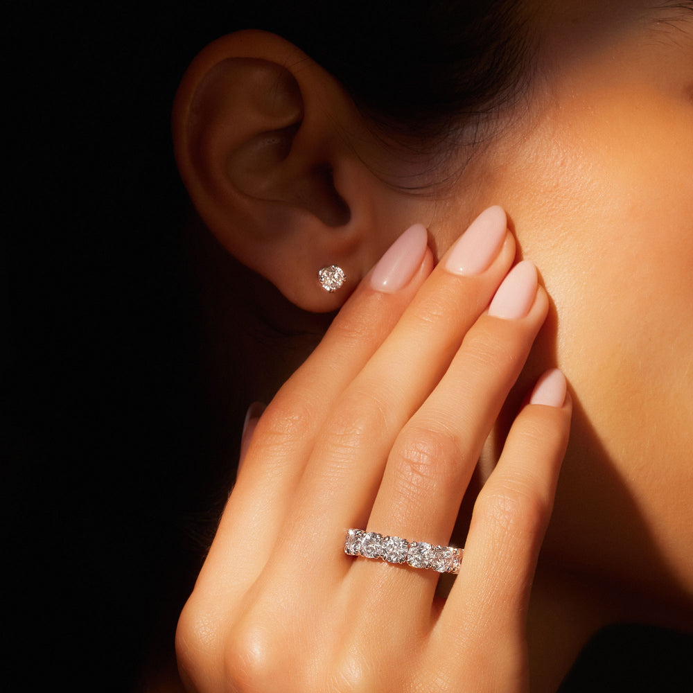 Elle Round Brilliant Lab Diamond Eternity Band 18k Rose Gold,18k White Gold,18k Yellow Gold,Platinum  On Model
