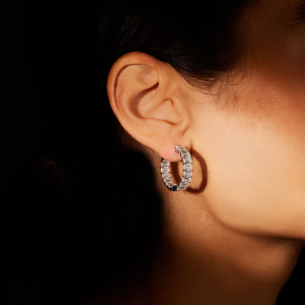 Olivia Lab Diamond Bold Inside Out Hoops Emerald 25mm On Model