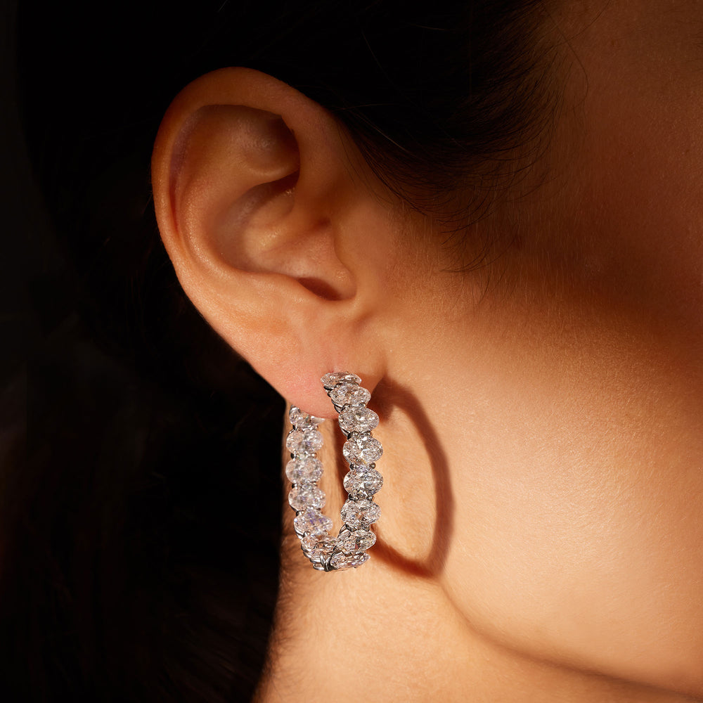 Olivia Lab Diamond Bold Inside Out Hoops Oval 35mm On Model