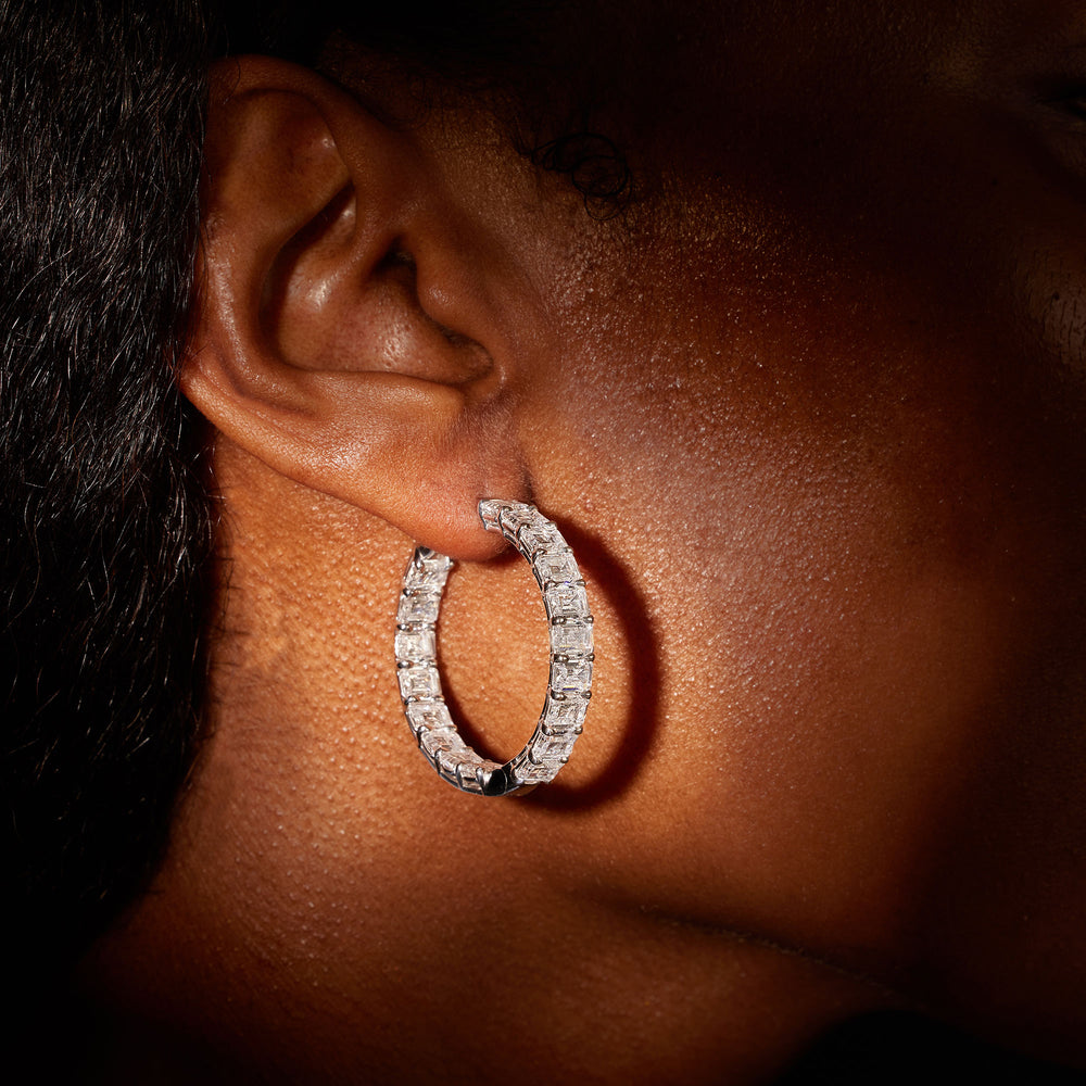 Olivia Lab Diamond Bold Inside Out Hoops Emerald 35mm On Model