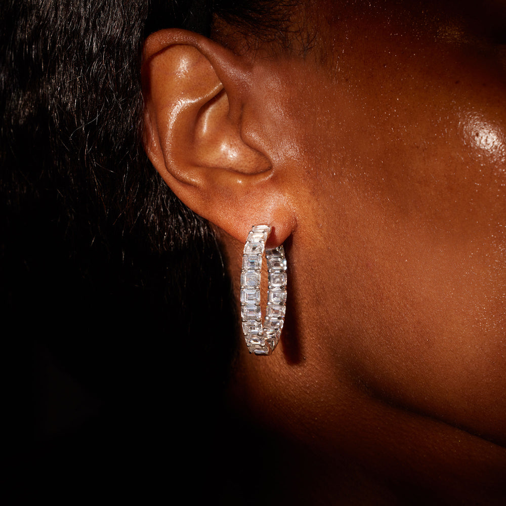 Olivia Lab Diamond Bold Inside Out Hoops Emerald 35mm On Model