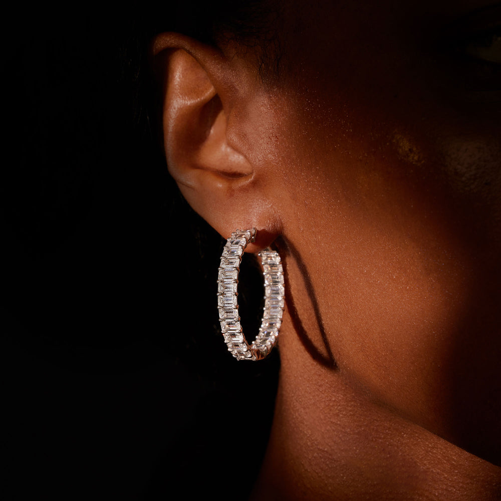 Olivia Lab Diamond Bold Inside Out Hoops Emerald 35mm Pair