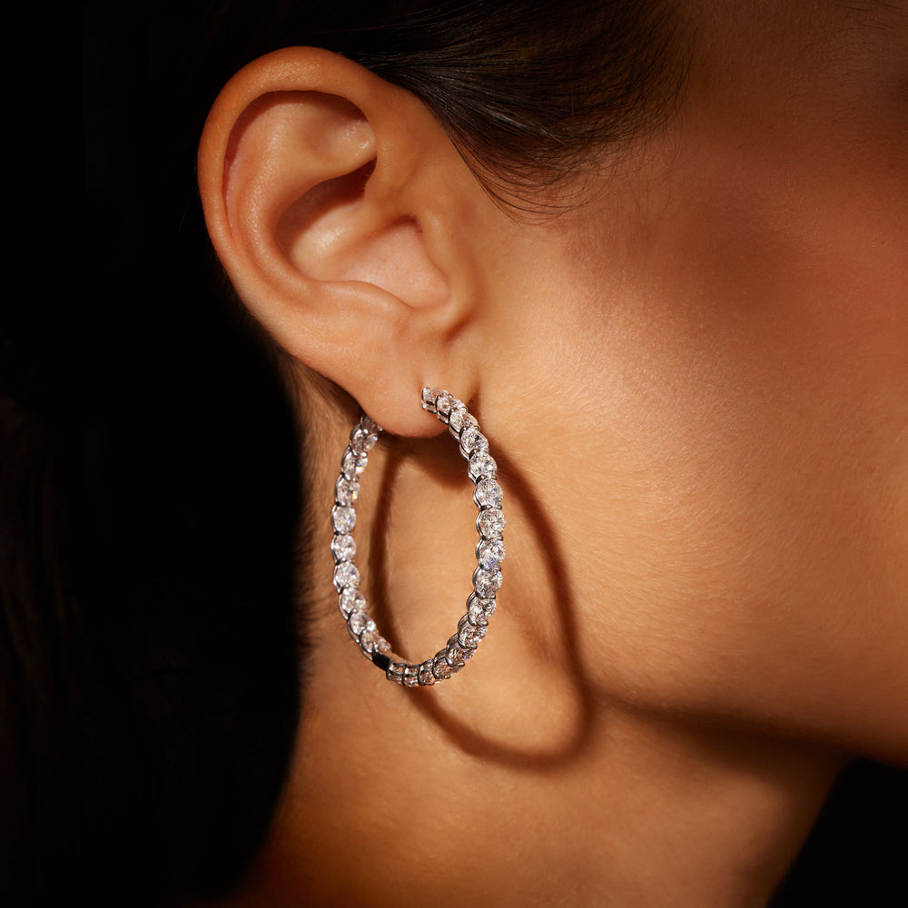 Olivia Lab Diamond Bold Inside Out Hoops Round 45mm On Model