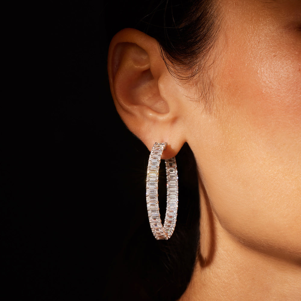 Olivia Lab Diamond Bold Inside Out Hoops Emerald 45mm On Model