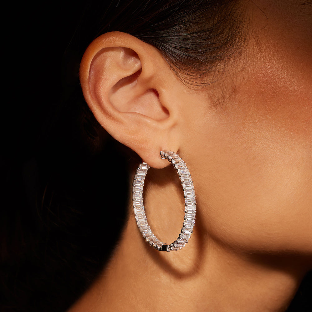 Olivia Lab Diamond Bold Inside Out Hoops Emerald 45mm Pair