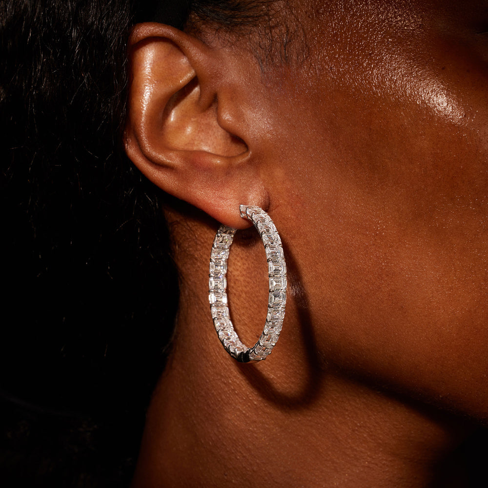 Olivia Lab Diamond Bold Inside Out Hoops Emerald 45mm On Model