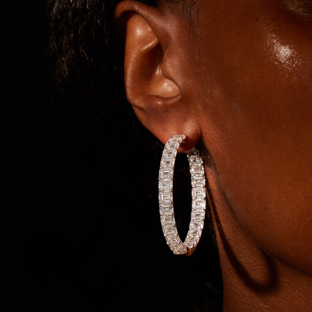 Olivia Lab Diamond Bold Inside Out Hoops Emerald 45mm On Model
