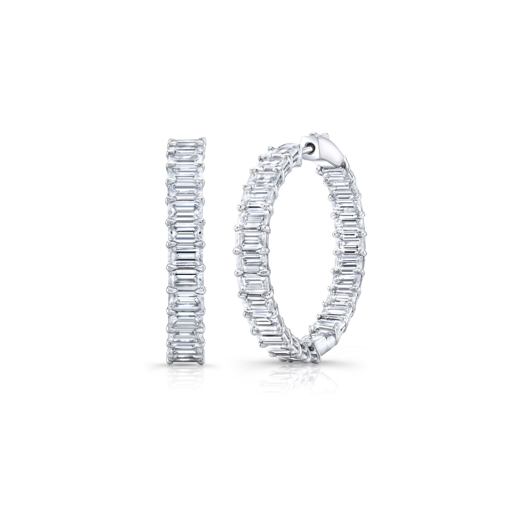 Olivia Lab Diamond Bold Inside Out Hoops Platinum Emerald Pair