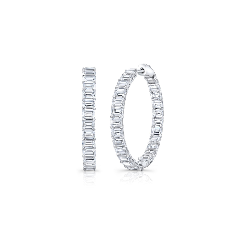 Olivia Lab Diamond Bold Inside Out Hoops 18k White Gold Emerald Pair