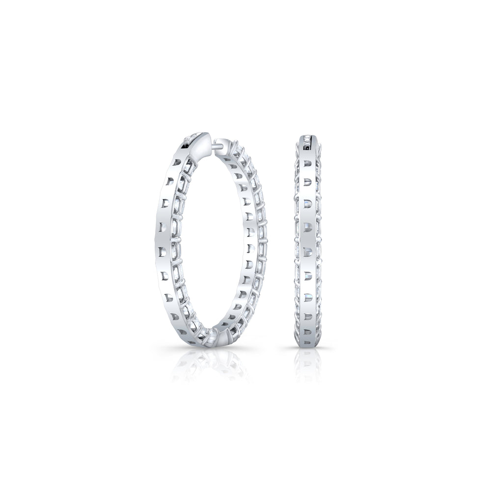 Olivia Lab Diamond Bold Inside Out Hoops 18k White Gold Emerald Pair