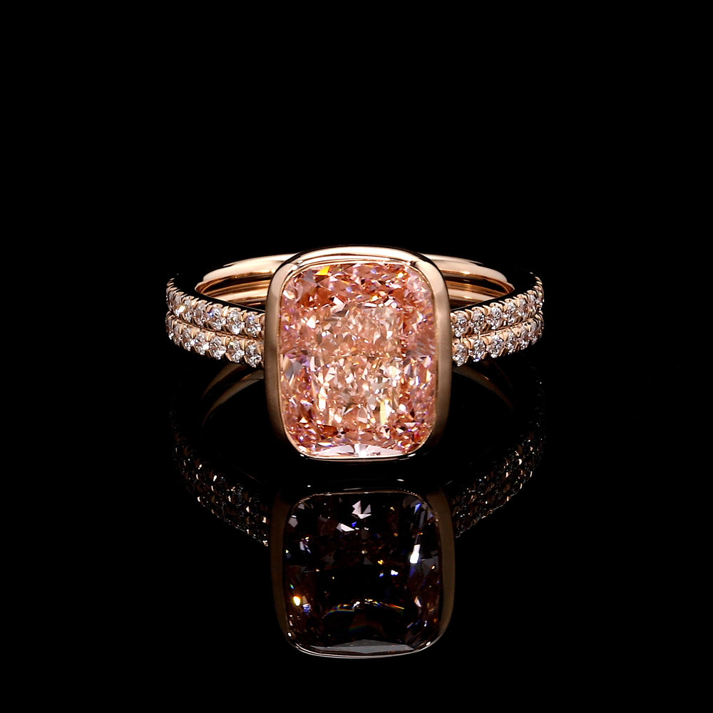 Elle Cushion Dual Bezel Lab Pink Diamond Engagement Ring image 1